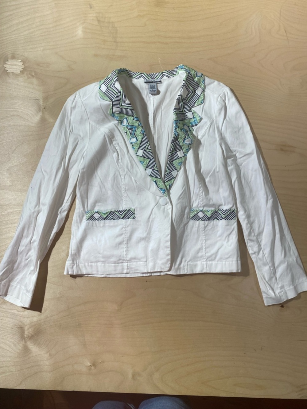 Mirror Image White Women's Blazer with Patterned Trim Large (RC)